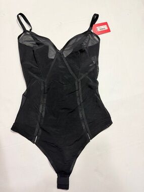 SPANX Black Mesh Shaping Bodysuit with Adjustable Straps